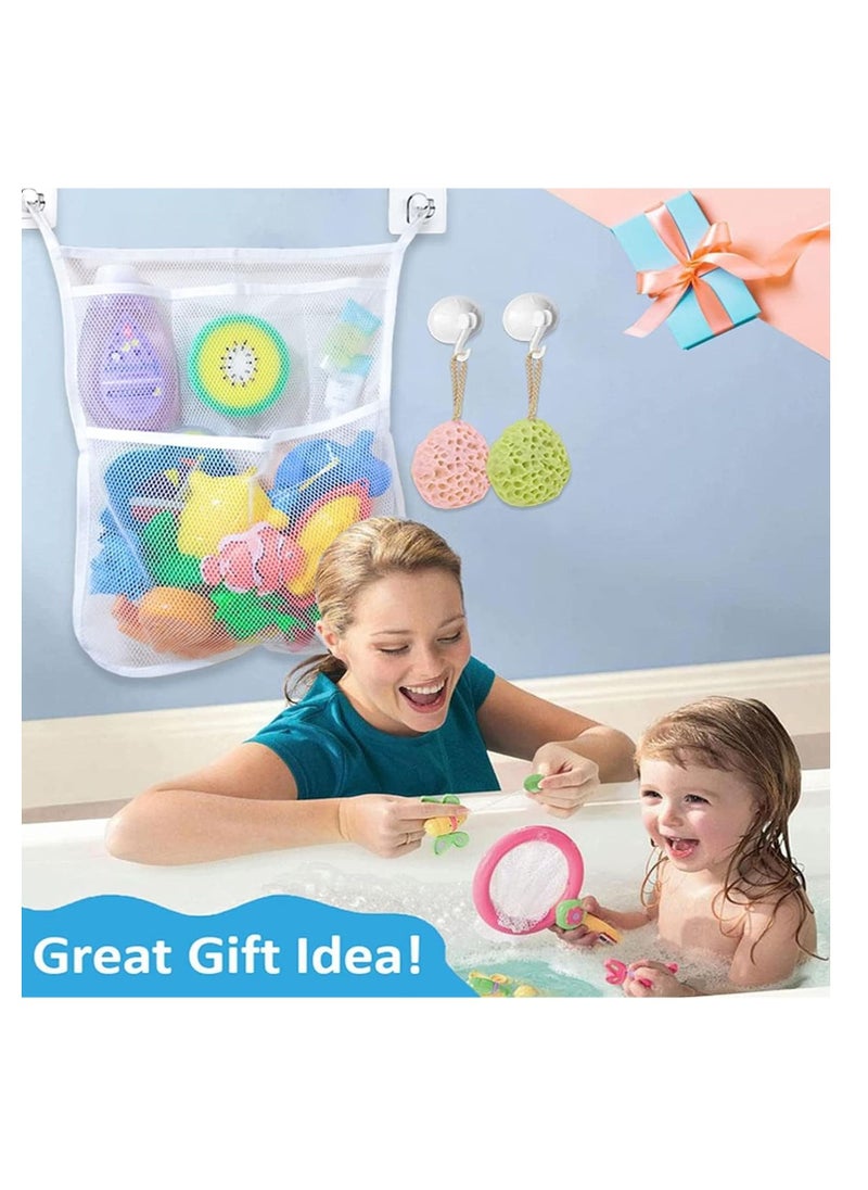 RATSAW - Tub Cubby Baby Bath Toy Storage for Bath Tub Toys 18 To13 Inch Hanging Bath Toy Holder with Suction Adhesive Hooks and 3 Extra Pockets For Soaps Shampoos Mold Resistant Quick Dry Mesh - Image 1