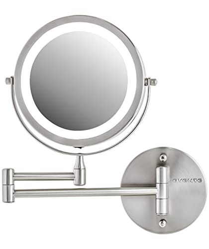 OVENTE Wall Mounted Lighted Makeup Mirror, 7" Double Sided 1X/7X Magnifying Vanity Mirror for Bathroom with LED Lights, Cordless, 360Â° Rotation and 13" Extendable Arm, Nickel Brushed MFW70BR1X7X - Image 1