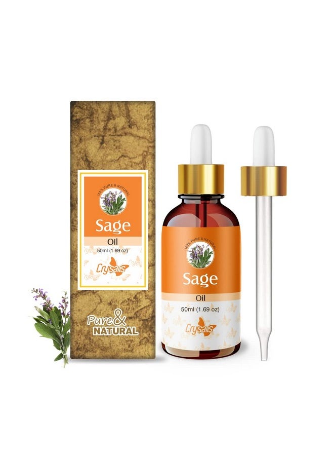 كريساليس زيت المريمية الكريساليس (Salvia Officinalis L.)، زيت المريمية العضوي الأساسي غير المخفف والنقي بنسبة 100%/ يقلل من العيوب ويهدئ جفاف البشرة وتهيجها عن طريق الترطيب والتكييف - 50 مل  - Image 1