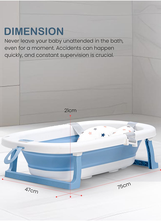 BAYBEE Foldable Baby Bath Tub With Anti-Skid Base, Support Cushion, Temperature Sensing Plug And Wall Mountable 0-3 Years, Blue  - Image 5