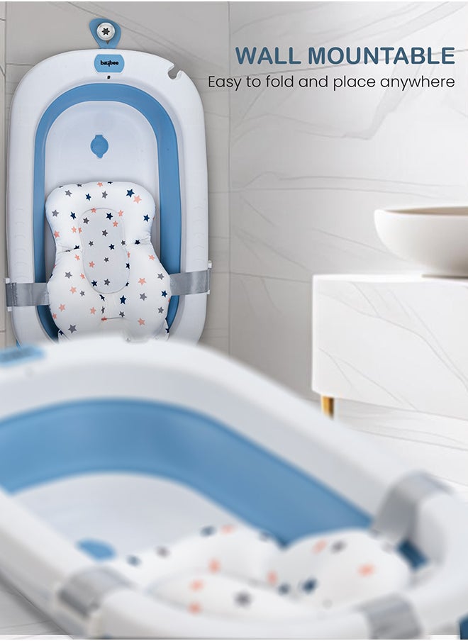 BAYBEE Foldable Baby Bath Tub With Anti-Skid Base, Support Cushion, Temperature Sensing Plug And Wall Mountable 0-3 Years, Blue  - Image 4
