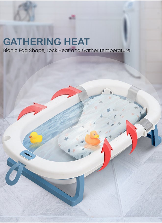 BAYBEE Foldable Baby Bath Tub With Anti-Skid Base, Support Cushion, Temperature Sensing Plug And Wall Mountable 0-3 Years, Blue  - Image 2