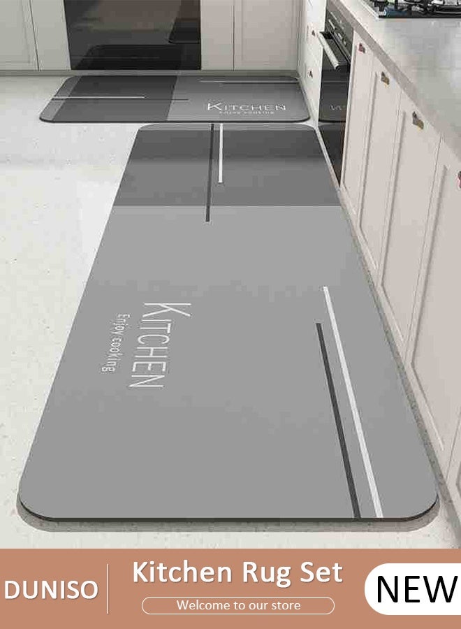 DUNISO طقم سجادات ومشايات مطبخ 2 قطعة، سجادة وقوف ثقيلة غير قابلة للانزلاق، سجادة أرضية سريعة الجفاف من طين الدياتوم، سجادات أرضية فائقة النعومة وامتصاص للمطبخ، الحمام، المكتب، وغسيل الملابس (40*60 سم + 40*120 سم) - Image 1