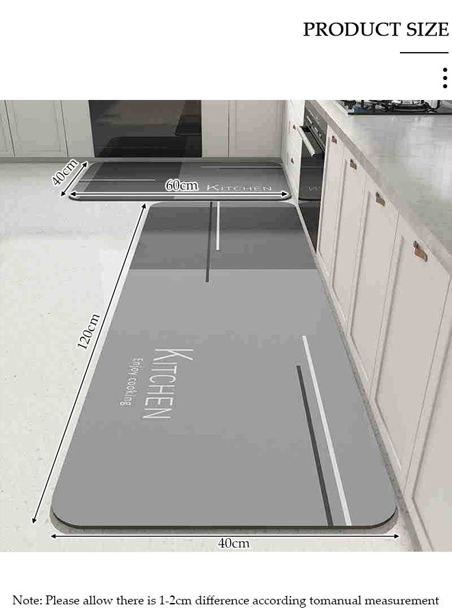 DUNISO طقم سجادات ومشايات مطبخ 2 قطعة، سجادة وقوف ثقيلة غير قابلة للانزلاق، سجادة أرضية سريعة الجفاف من طين الدياتوم، سجادات أرضية فائقة النعومة وامتصاص للمطبخ، الحمام، المكتب، وغسيل الملابس (40*60 سم + 40*120 سم) - Image 2