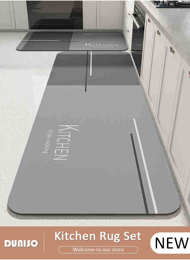 DUNISO 2 PCS  Kitchen Mats and Rugs Set , Non Slip Heavy Duty Standing Mat, Quick Dry Diatom Mud Floor Mat,  Extra Soft and Absorbent Floor Mats for  Kitchen, Bath, Office, Laundry(40*60cm+40*120cm)  - Image 1