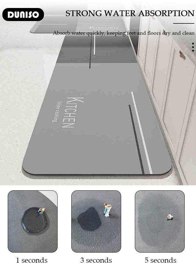 DUNISO 2 PCS  Kitchen Mats and Rugs Set , Non Slip Heavy Duty Standing Mat, Quick Dry Diatom Mud Floor Mat,  Extra Soft and Absorbent Floor Mats for  Kitchen, Bath, Office, Laundry(40*60cm+40*120cm)  - Image 3