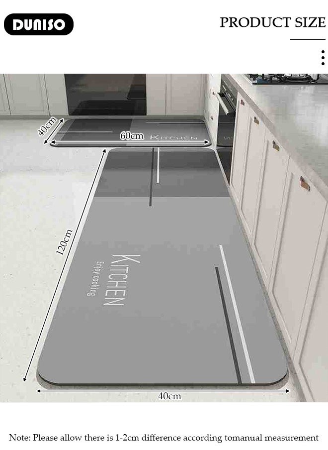 DUNISO 2 PCS  Kitchen Mats and Rugs Set , Non Slip Heavy Duty Standing Mat, Quick Dry Diatom Mud Floor Mat,  Extra Soft and Absorbent Floor Mats for  Kitchen, Bath, Office, Laundry(40*60cm+40*120cm)  - Image 4