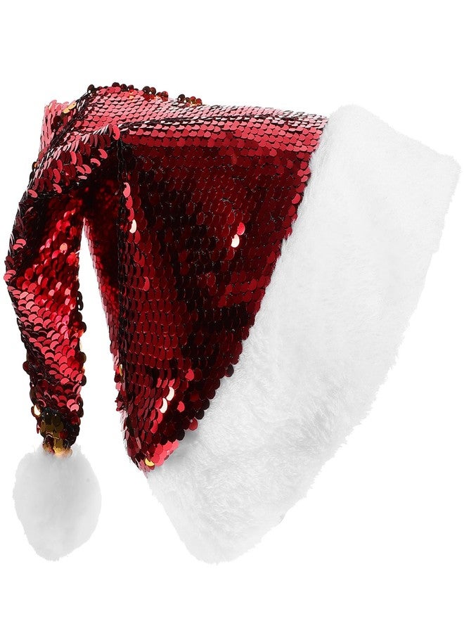 أموسفون قبعة سانتا مزينة بالترتر من آموسفن، قطعة واحدة، قبعات عيد الميلاد، زي سانتا الكلاسيكي المزين بالترتر للحفلات (ذهبي) - Image 1