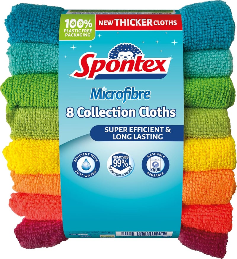 Spontex Multipurpose Microfibre Cloths, Pack of 8, 30 x 30 cm - Image 1