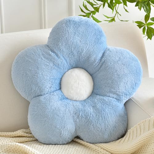 ZCNYCLAM Flower Pillows Soft Flower Shaped Pillow with Home Decorative for Couch Chair BedFlower Floor Throw Pillows for Adults Bedroom Living Room Grey Blue 15 Inches - Image 1