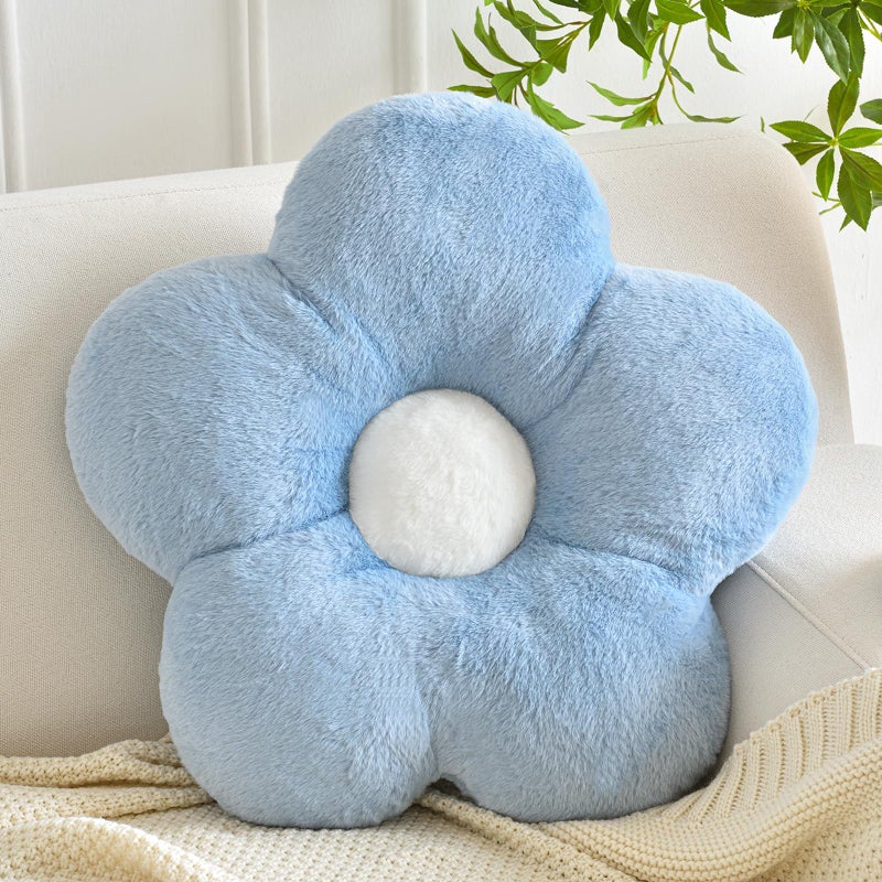 ZCNYCLAM Flower Pillows Soft Flower Shaped Pillow with Home Decorative for Couch Chair BedFlower Floor Throw Pillows for Adults Bedroom Living Room Grey Blue 15 Inches - Image 2