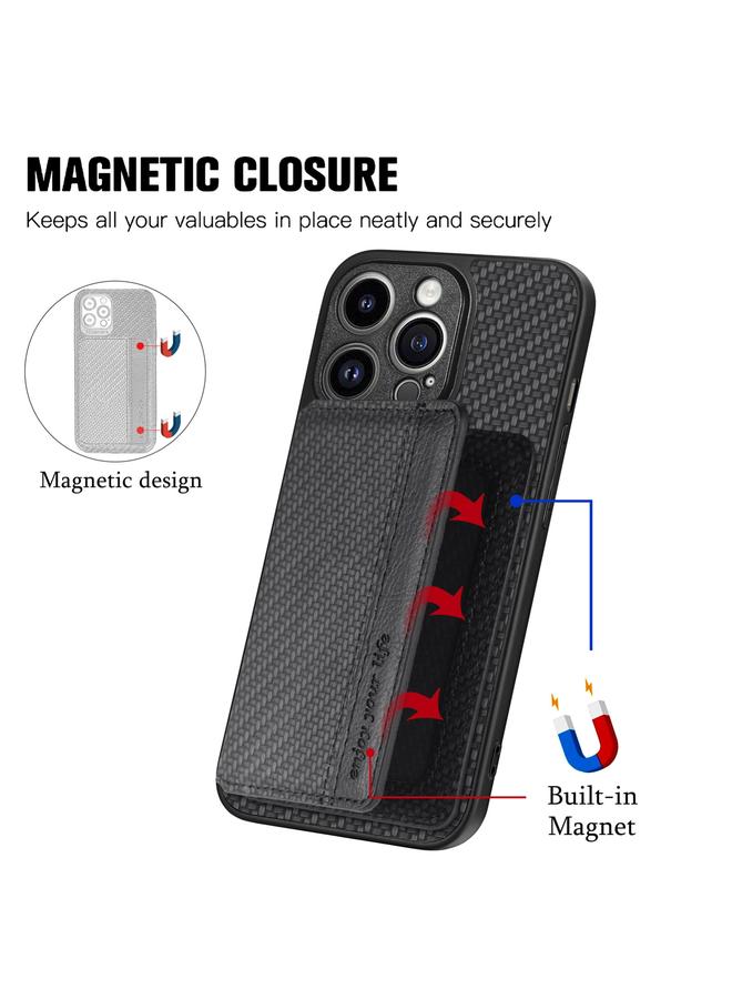 اس-توب جراب هاتف iPhone 14 Pro مصنوع من ألياف الكربون وحقيبة بطاقات مغناطيسية - Image 3