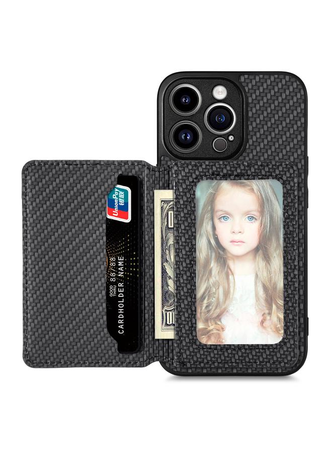 اس-توب جراب هاتف iPhone 14 Pro مصنوع من ألياف الكربون وحقيبة بطاقات مغناطيسية - Image 1