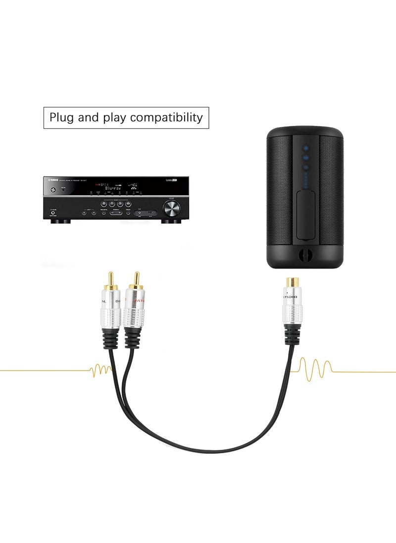 SinLoon SinLoon RCA YAdapter Audio CablePremium Aluminium Alloy Single RCA Female to 2 Dual Male RCA Digital Coaxial Splitter Gold Plated Adapter Audio Cable 10Ft RCAF2Male  - Image 5