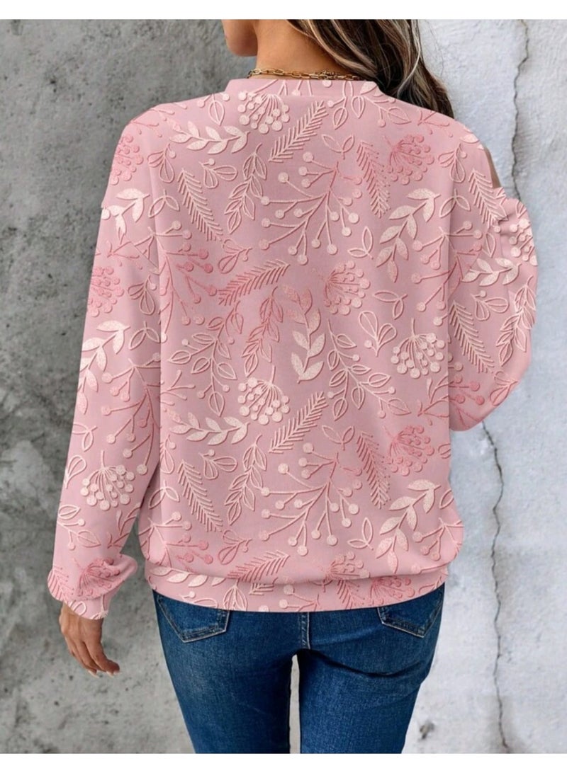 EMERY ROSE Casual Floral Glitter Print PatternSleeve SWEATSHIRT - Image 3