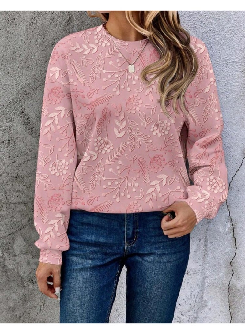 EMERY ROSE Casual Floral Glitter Print PatternSleeve SWEATSHIRT - Image 4