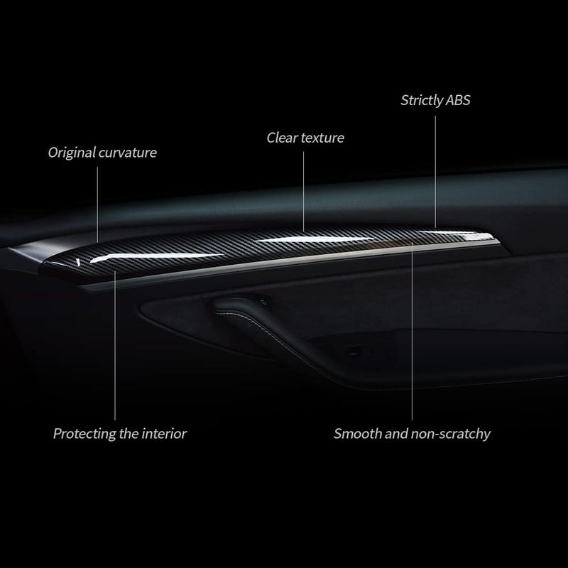 Generic KKTR-CAR Dashboard Cover Wrap and Front Door Inner Armrest Panel Cover Trim Compatible with Tesla Model Y/ 3 (4 pcs) (Glossy Carbon Fiber Pattern)  - Image 2
