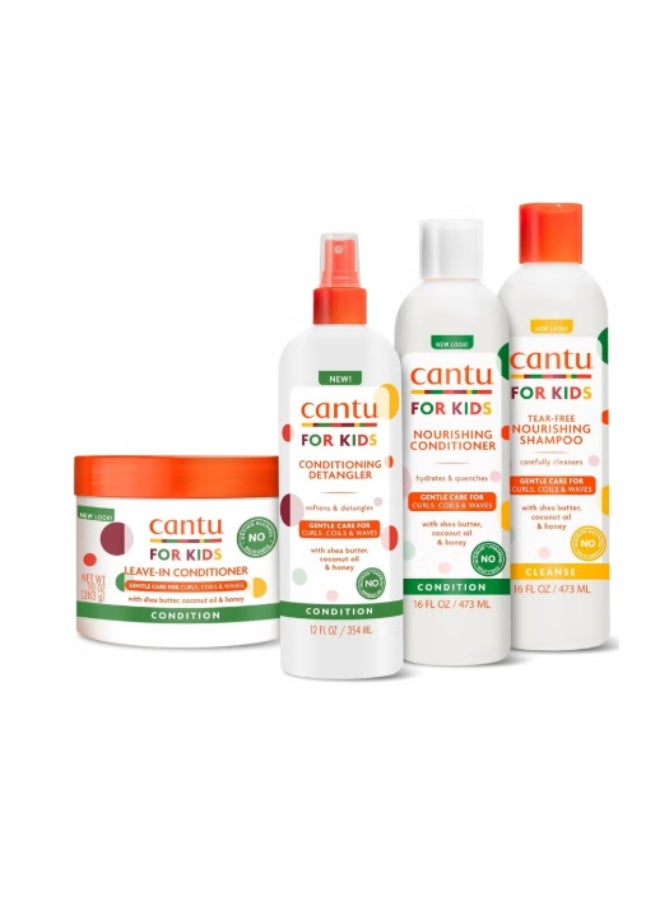 Cantu for Kids Complete Hair Care Set – 4-Piece Kit (Shampoo, Conditioner, Detangler & Leave-In Conditioner) - Image 1