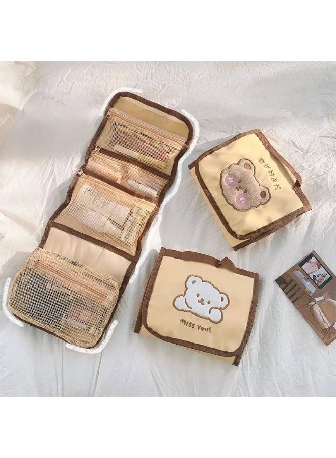 Large makeup organizer bag, easy to clean inside, waterproof, and velvet exterior - Image 1