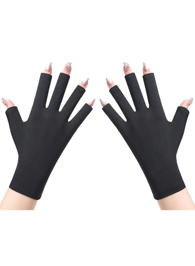 قفاز للأشعة فوق البنفسجية لمصباح الأظافر ، قفاز جل مانيكير ، قفازات مطاطية نصف أصابع للبنات لحماية اليدين - Image 1