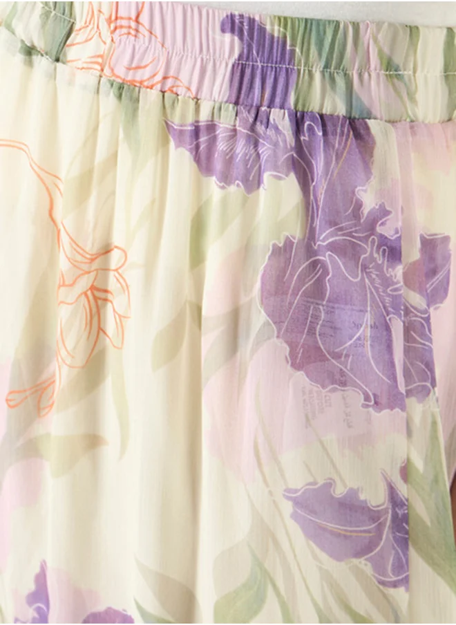 2Xtremz Floral Print Asymmetric Maxi Skirt