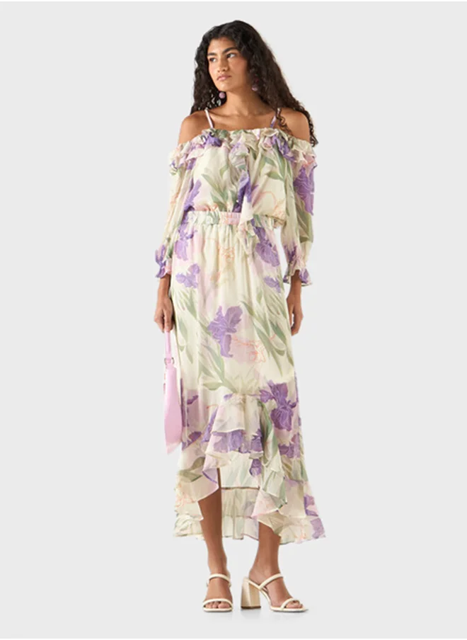 2Xtremz Floral Print Asymmetric Maxi Skirt