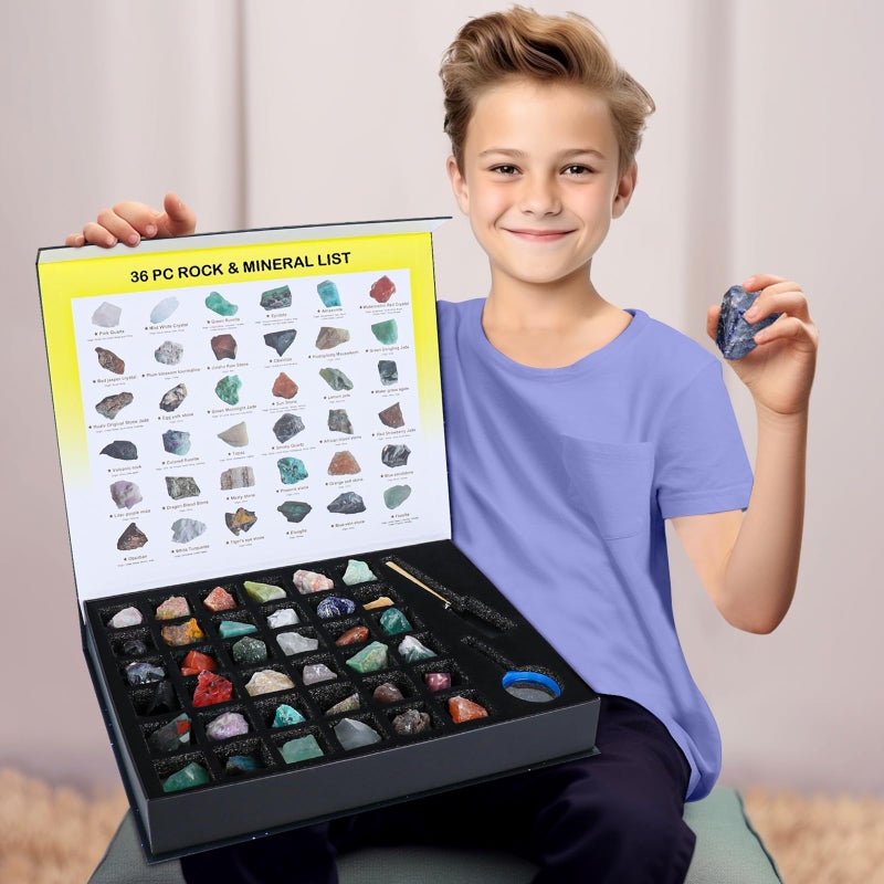 BTYCityMao Rock Collection for Kids 36pc Cool Rocks and Gems Stones Crystals Kit Rocks and Minerals Science Kit with Leaning Guide Earth Science Activity Kit Rock Collection Box for Kids - Image 3