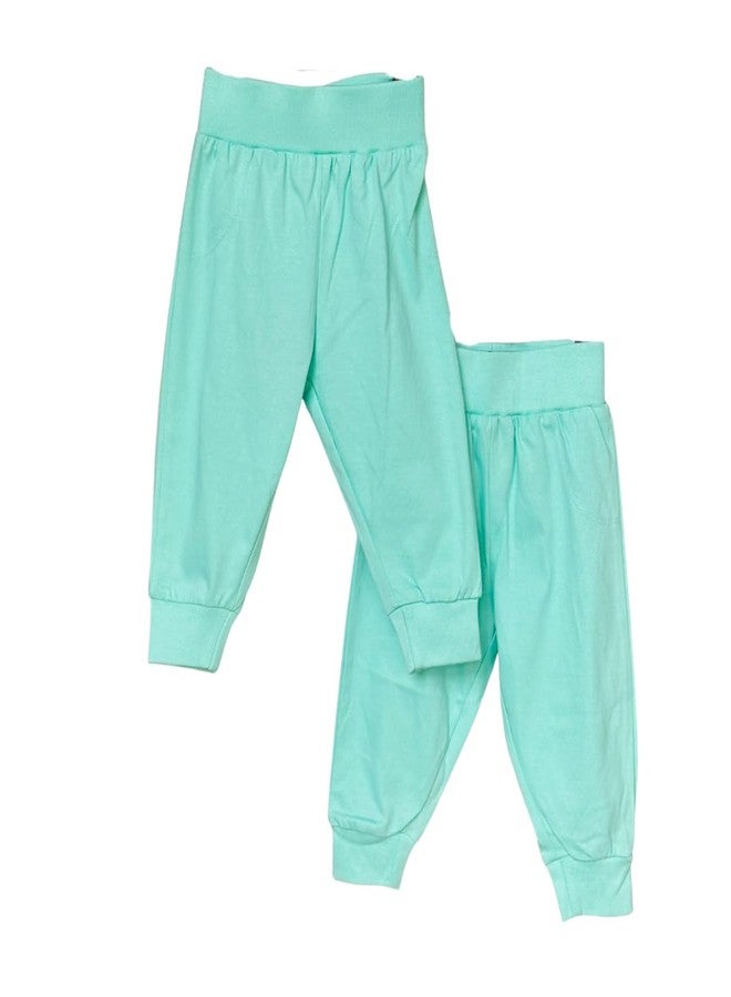 TwinsTribe 100% Cotton Baby Joggers Set - Unisex Full-Length Pants for Infants & Toddlers - Pack of 2 - Soft, Breathable (0-24 Months) (in, Age, 12 Months, 18 Months, Mint Green - Mint Green)