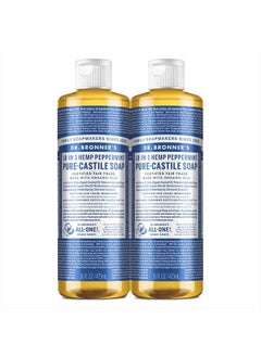 Dr. Bronner's صابون سائل قشتالي نقي مصنوع من الزيوت العضوية، استخدامات 18 في 1، النعناع، 16 أونصة (عبوتان)  - Image 1