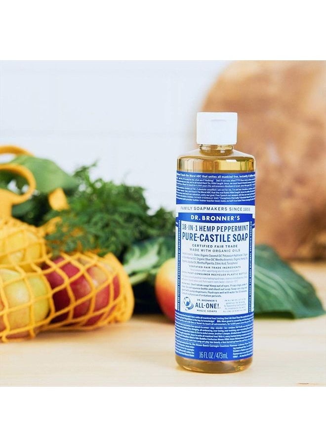 Dr. Bronner's صابون سائل قشتالي نقي مصنوع من الزيوت العضوية، استخدامات 18 في 1، النعناع، 16 أونصة (عبوتان)  - Image 3