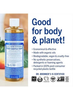 Dr. Bronner's صابون سائل قشتالي نقي مصنوع من الزيوت العضوية، استخدامات 18 في 1، النعناع، 16 أونصة (عبوتان)  - Image 4
