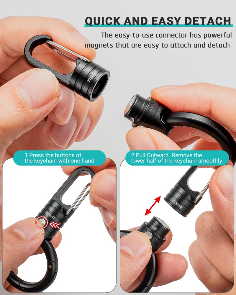 TISUR Magnetic Quick Release Keychain Clip, Small Carabiner Clip Holder,Detachable Key Chain hook with Snap Key Ring for Car (Black (1-Pack)) - Image 2