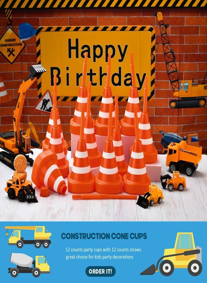 ALINK 12 Pack Construction Cone Cups with Straws, 10 oz Race Car Traffic Cones Party Favor Cups for Kids Party, Construction Traffic Theme Racing Car Hotwheels Birthday Party Supplies - Image 3
