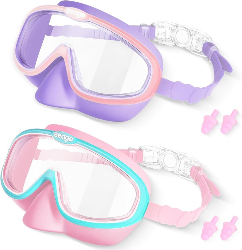Seago Kids Swim Goggles 2 Pack for 3-12, Anti-Fog Clear View,Toddler Goggles with Nose Cover Swimming Goggles - Image 1