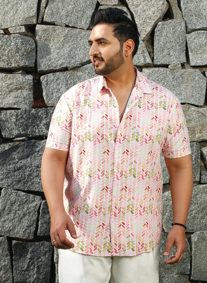 انستافاب بلس Instafab Plus Men's Rose Pink Leaf Strokes Shirt For Casual Wear | Spread Collar | Short Regular Sleeves | Button Closure | Plus Size Shirt Crafted With Comfort Fit For Everyday Wear