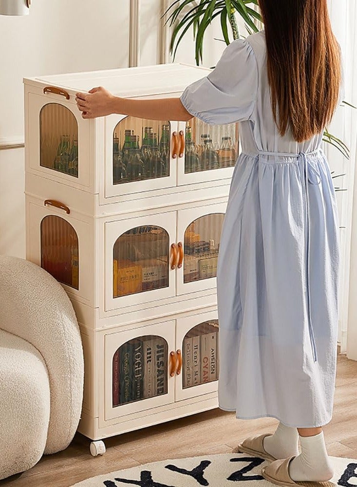 Foldable Wardrobe Kids Clothes Cabinet Portable Closet Dustproof Storage Cabinet with Wheels Plastic Closet Organizers，Bookshelf Storage Cabinet for Bedroom Livingroom Kitchen(Style 1)  - Image 3