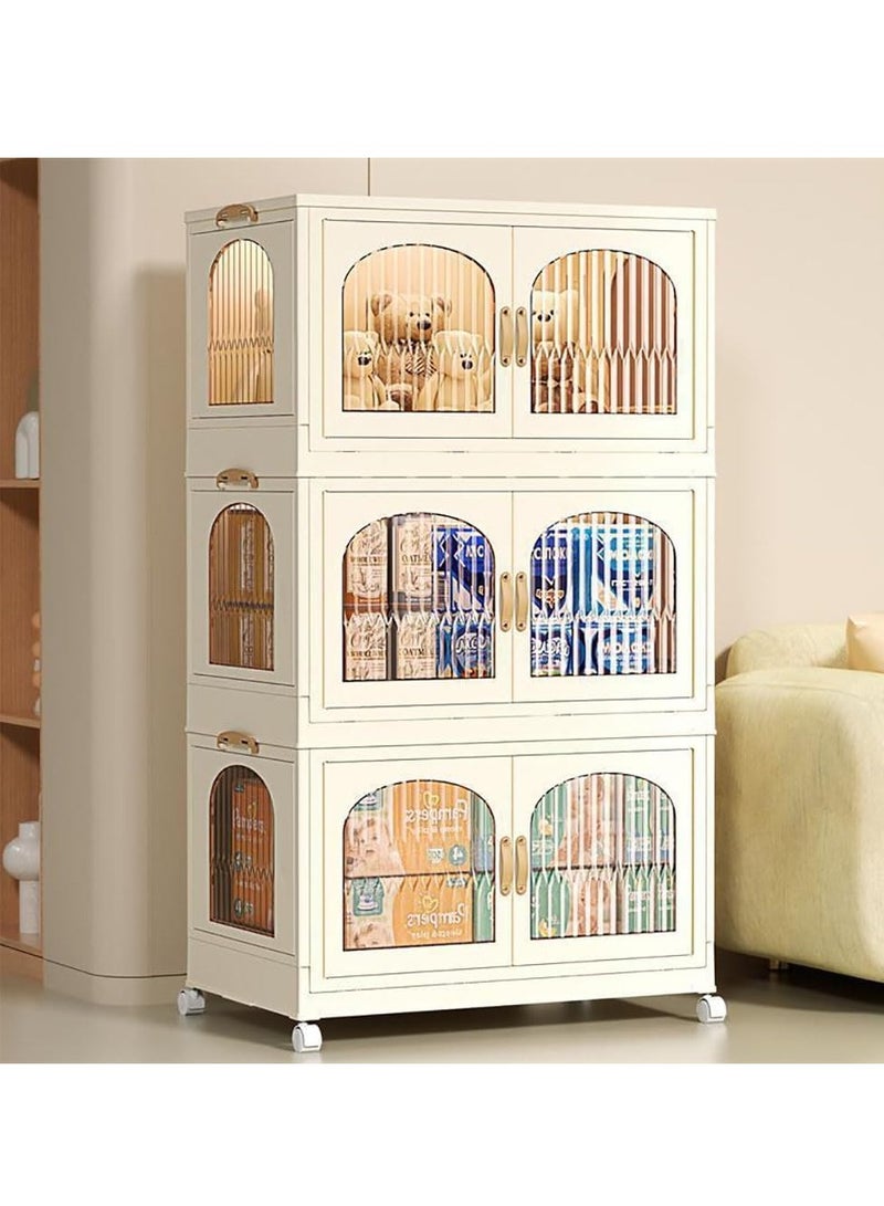 Foldable Wardrobe Kids Clothes Cabinet Portable Closet Dustproof Storage Cabinet with Wheels Plastic Closet Organizers，Bookshelf Storage Cabinet for Bedroom Livingroom Kitchen(Style 1)  - Image 4