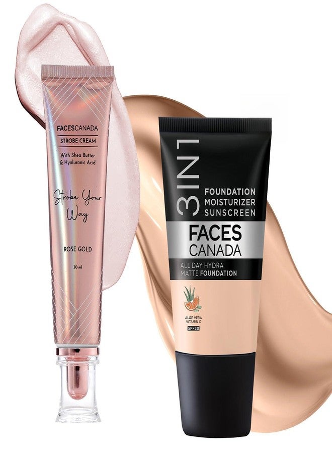 فاسيسكانادا مجموعة فيس كندا روز جلو | كريم ستروب روز جولد (30 مل) + كريم أساس ناعم طبيعي دافئ يدوم طوال اليوم (18 مل) | مجموعة مكياج للنساء (عبوة من قطعتين) - Image 1