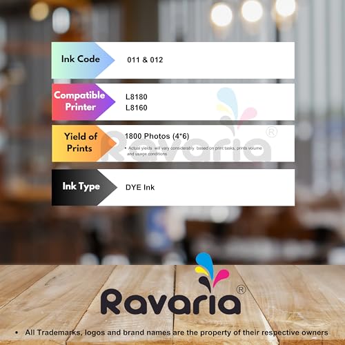 Ravaria 011 & 012 Compatible Refill Ink for Epson L8180 / L8160 Printer Compatible Ink Bottle for Epson 011/012 Ink Code (70 ml x C/M/Y/BK/PB/GY) Ink Bottle (011/012 Ink Set (6 Color)) - Image 2