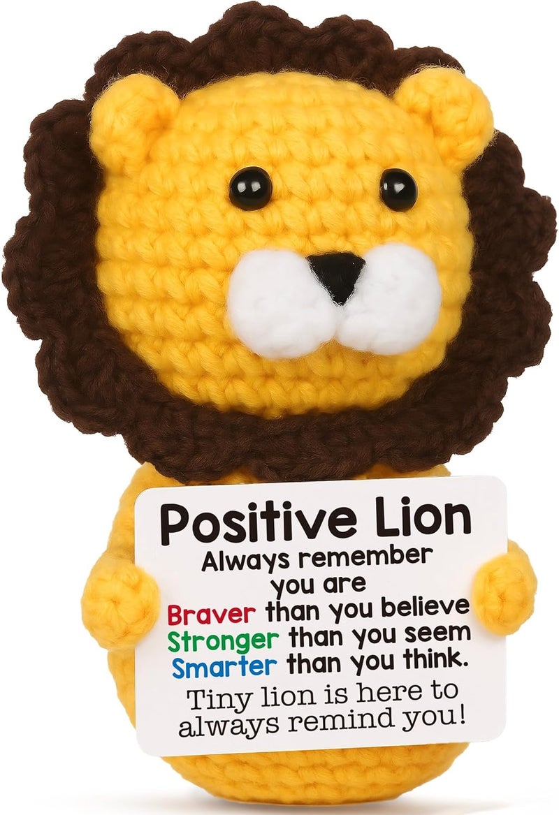 HYRAINBOW Handmade Crochet Positive Lion Cute Emotional Positive Support Animal Gift, Motivational Encouragement Inspirational gifts for Friend Colleague Son Daughter Women Men, Graduation Gift for Student Teen - Image 1