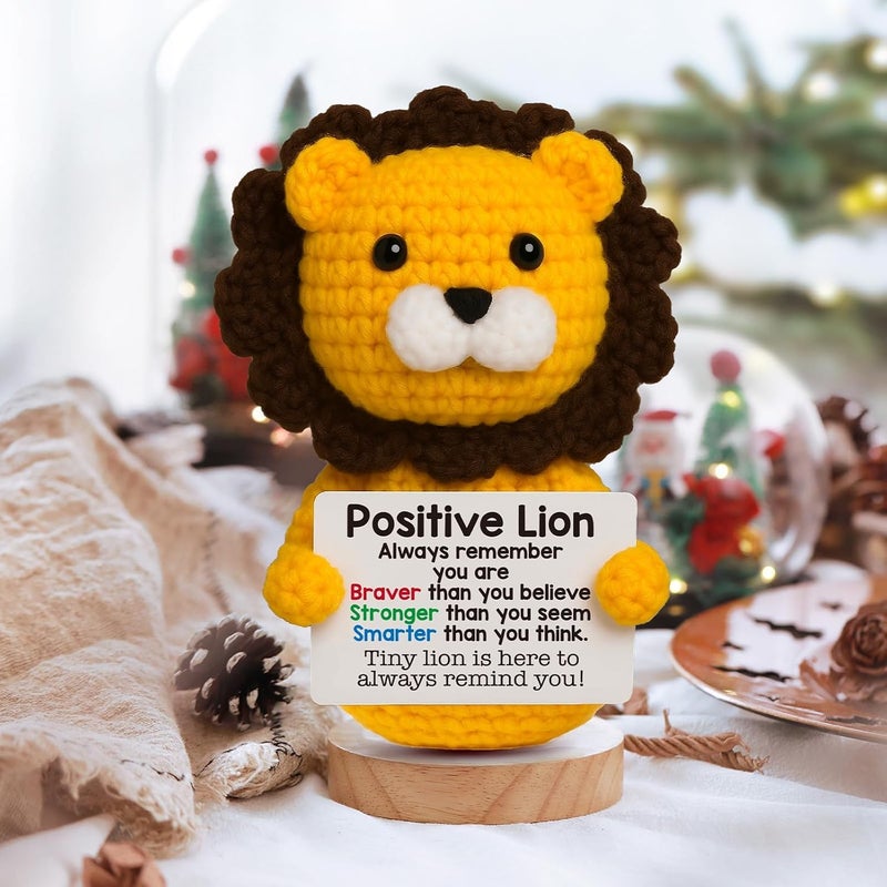 HYRAINBOW Handmade Crochet Positive Lion Cute Emotional Positive Support Animal Gift, Motivational Encouragement Inspirational gifts for Friend Colleague Son Daughter Women Men, Graduation Gift for Student Teen - Image 2