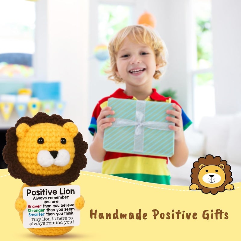 HYRAINBOW Handmade Crochet Positive Lion Cute Emotional Positive Support Animal Gift, Motivational Encouragement Inspirational gifts for Friend Colleague Son Daughter Women Men, Graduation Gift for Student Teen - Image 5