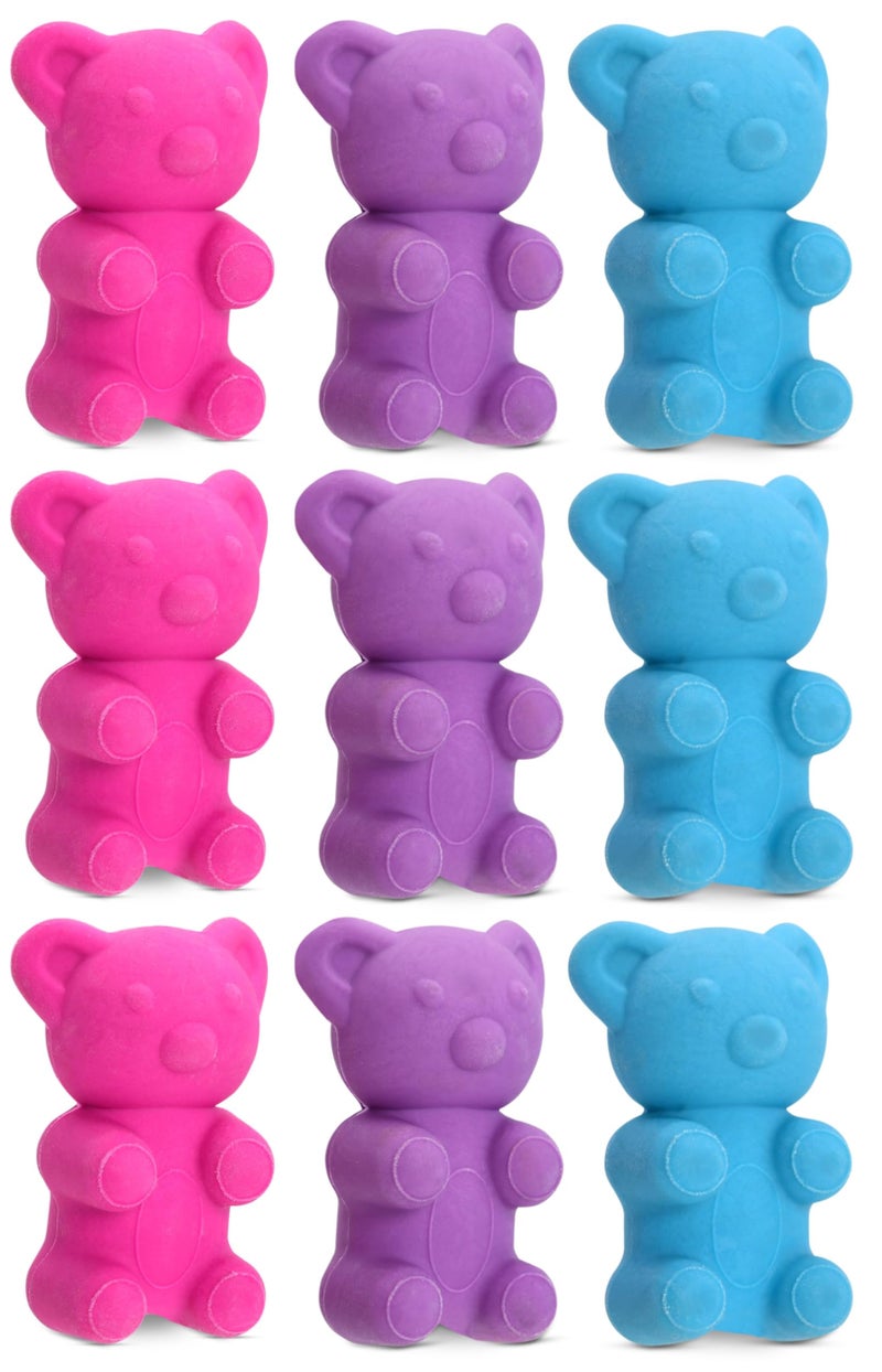 iscream Yummy Gummys 9-Piece 3D Gummi Bear Eraser Set in Mini Tin - Pink, Purple & Blue - Image 5