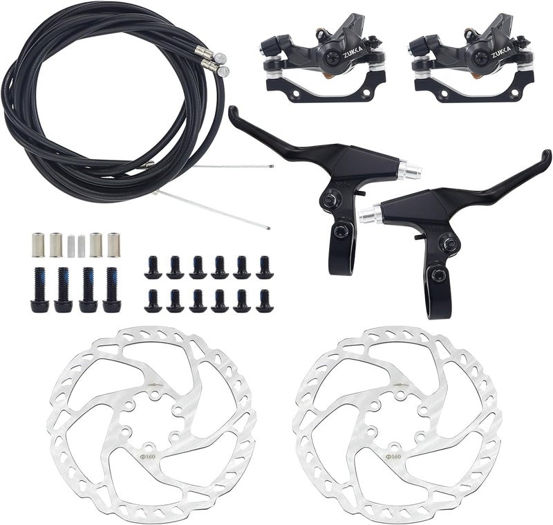 ZUKKA Bike Disc Brake Kit with 1 Pair Mountain Front and Rear Caliper Sets 160mm Rotors  Bicycle Brake Levers and Cable  16 Bolts