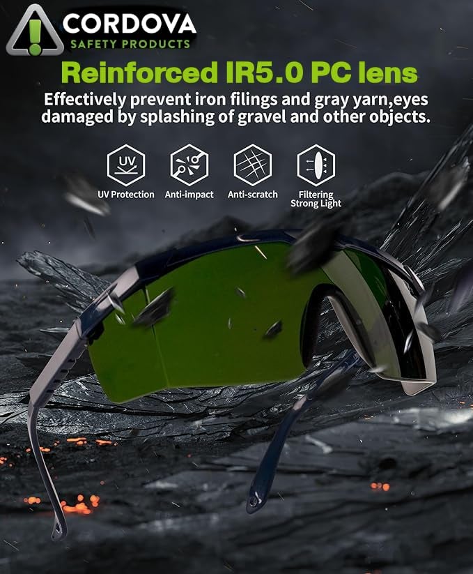 Cordova EJBIRUV5 Retriever Welder's Glasses, Black Frame, 5.0 IR Green Lens, 1-Pack - Image 3