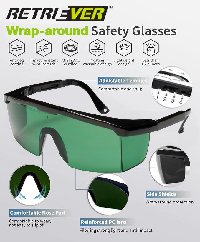 Cordova EJBIRUV5 Retriever Welder's Glasses, Black Frame, 5.0 IR Green Lens, 1-Pack - Image 2
