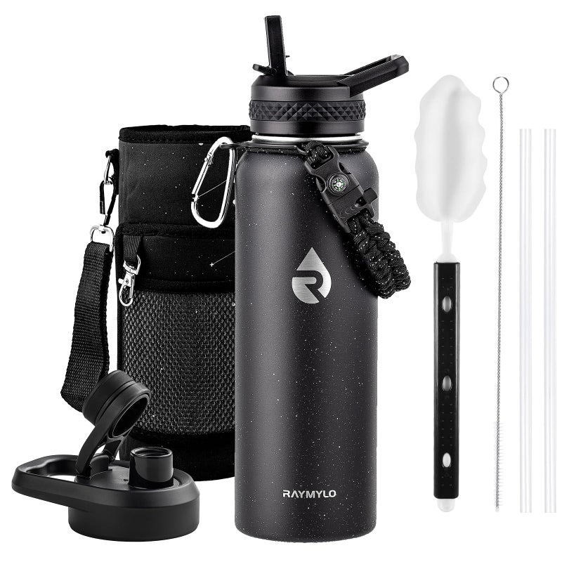 Raymylo 40Oz Insulated Water Bottle  Triple Wall Vacuum Stainless Steel Water Bottles - Keeps Cold 48H  Reusable Metal Water Flask Jug For Gym  Sports  Camping  Hiking Travel  Starry Sky-Black - Image 1