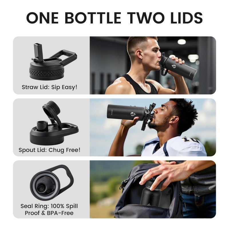 Raymylo 40Oz Insulated Water Bottle  Triple Wall Vacuum Stainless Steel Water Bottles - Keeps Cold 48H  Reusable Metal Water Flask Jug For Gym  Sports  Camping  Hiking Travel  Starry Sky-Black - Image 5