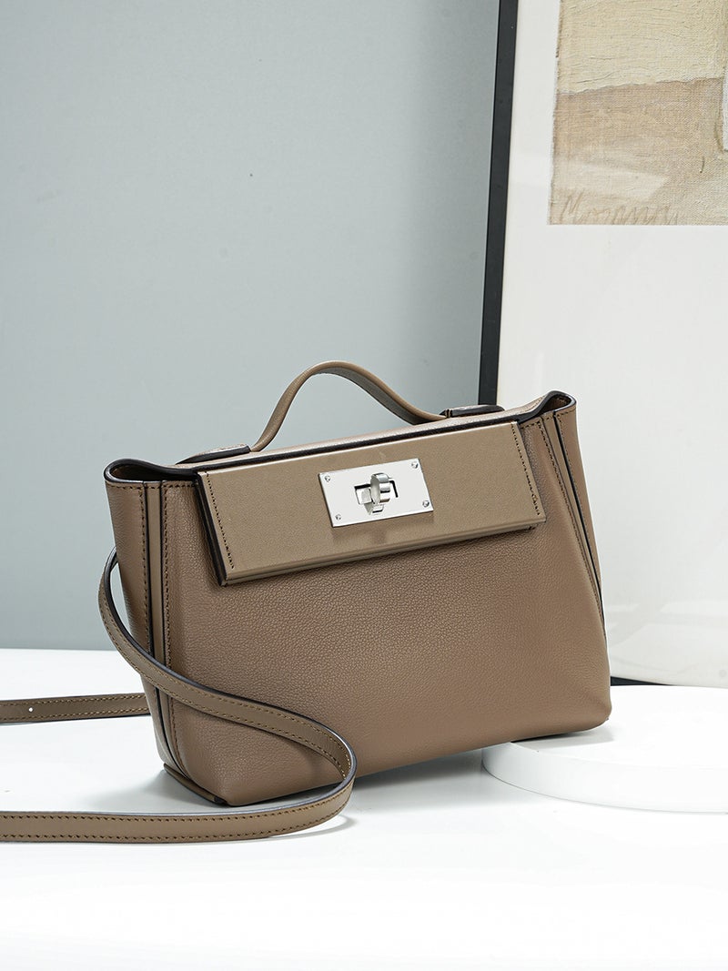 Temperament Genuine Leather Kelly Bag – Small Crossbody Women's Shoulder Bag - Image 2