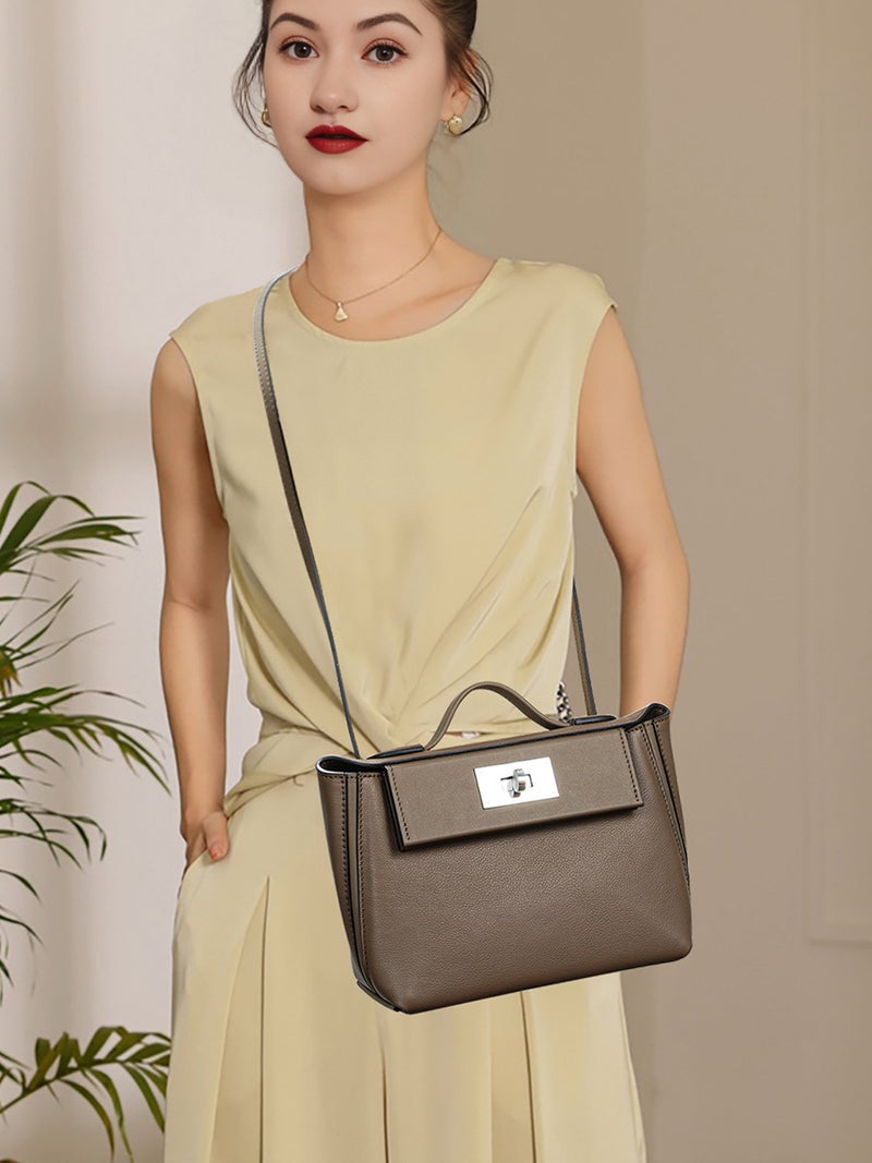 Temperament Genuine Leather Kelly Bag – Small Crossbody Women's Shoulder Bag - Image 4